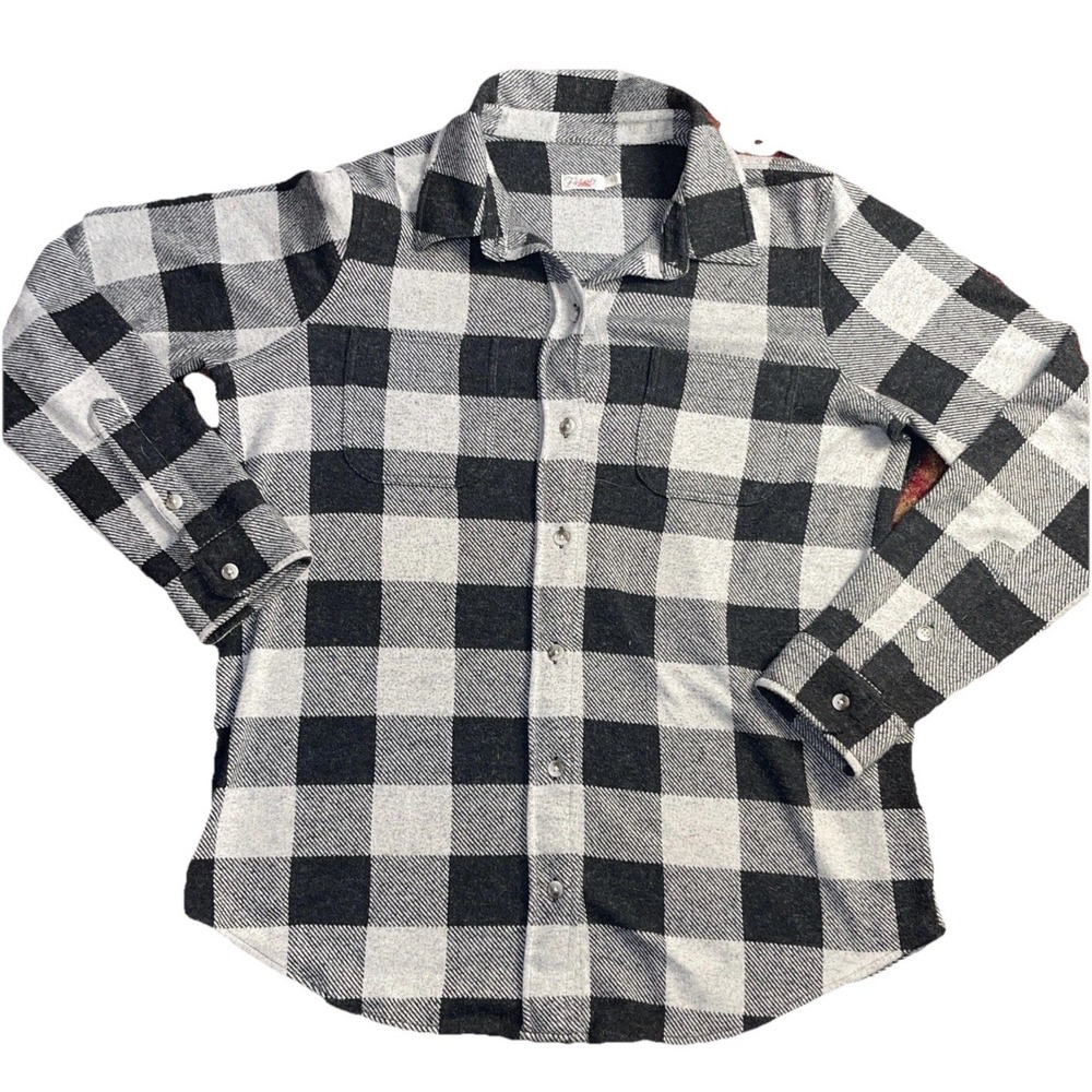 Faherty Legend Flannel Shirt Black Grey Buffalo Plaid Women's Small Casual
